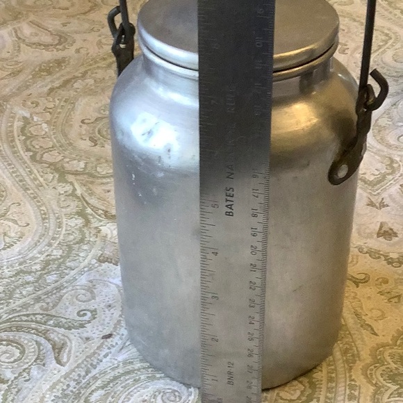 Lovely antique metal milk container. 9”x6”. Has removable lid. Lightweight. - Picture 2 of 9